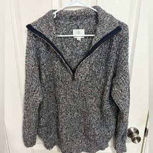 Aerie Marled Grey Confetti Chunky Knit Quarter-Zip Sweater